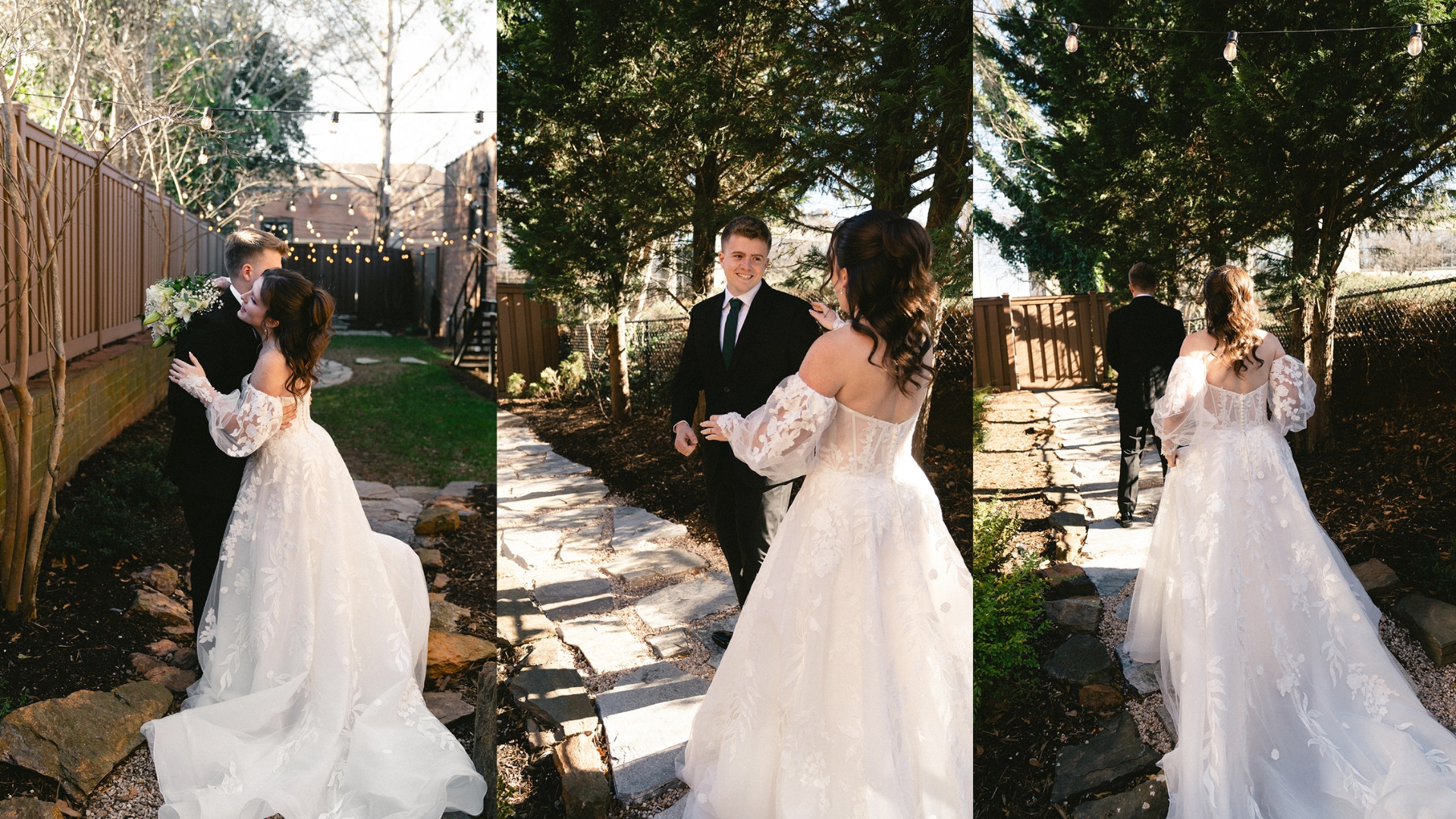 Bride and groom sharing an emotional first look before their ceremony, North Carolina wedding photography.