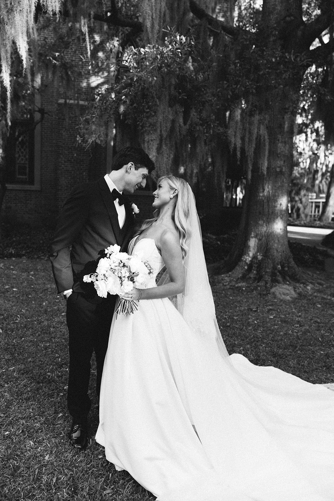 Wedding portraits at Church Christ across from Stanly Hall Ballroom