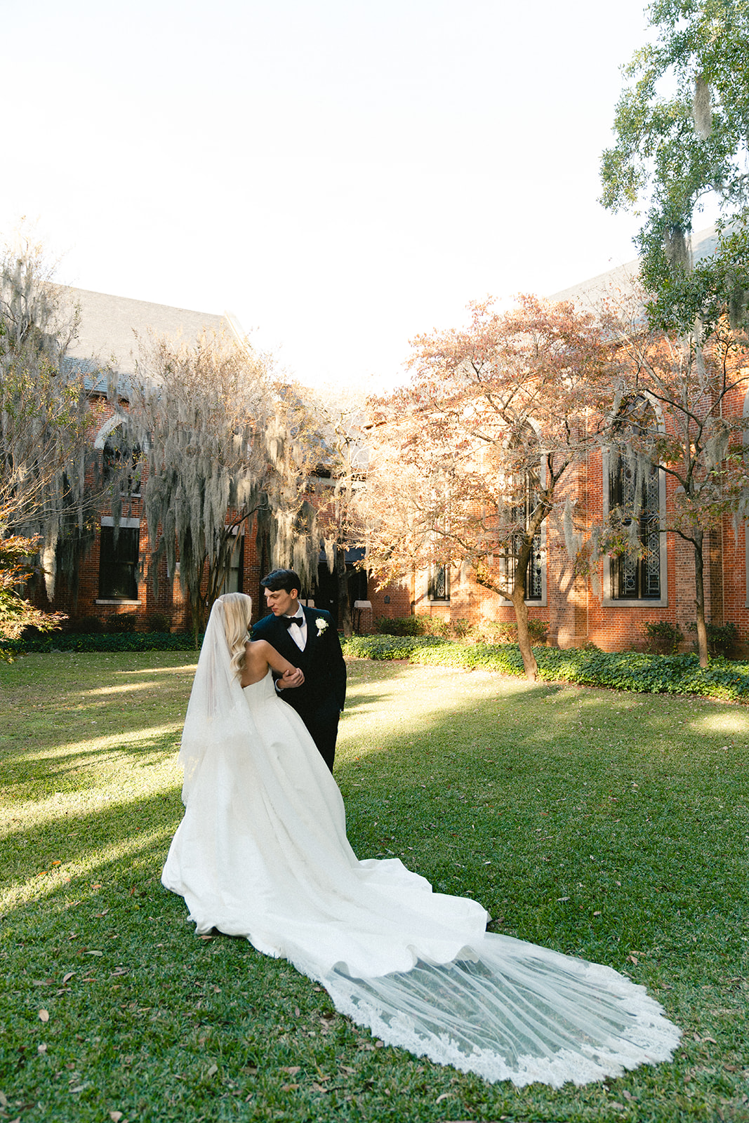 Wedding portraits at Church Christ across from Stanly Hall Ballroom