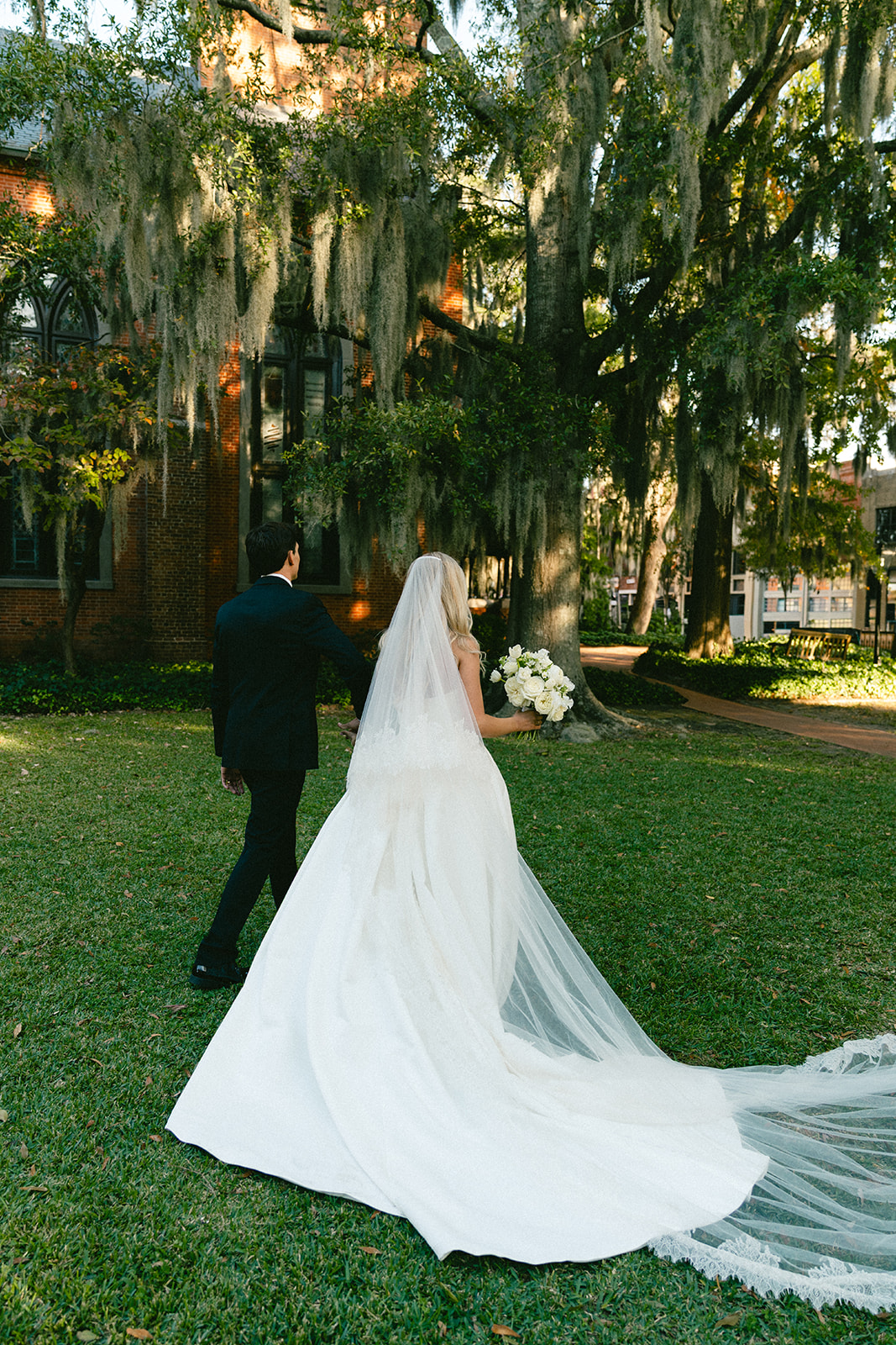 Wedding portraits at Church Christ across from Stanly Hall Ballroom