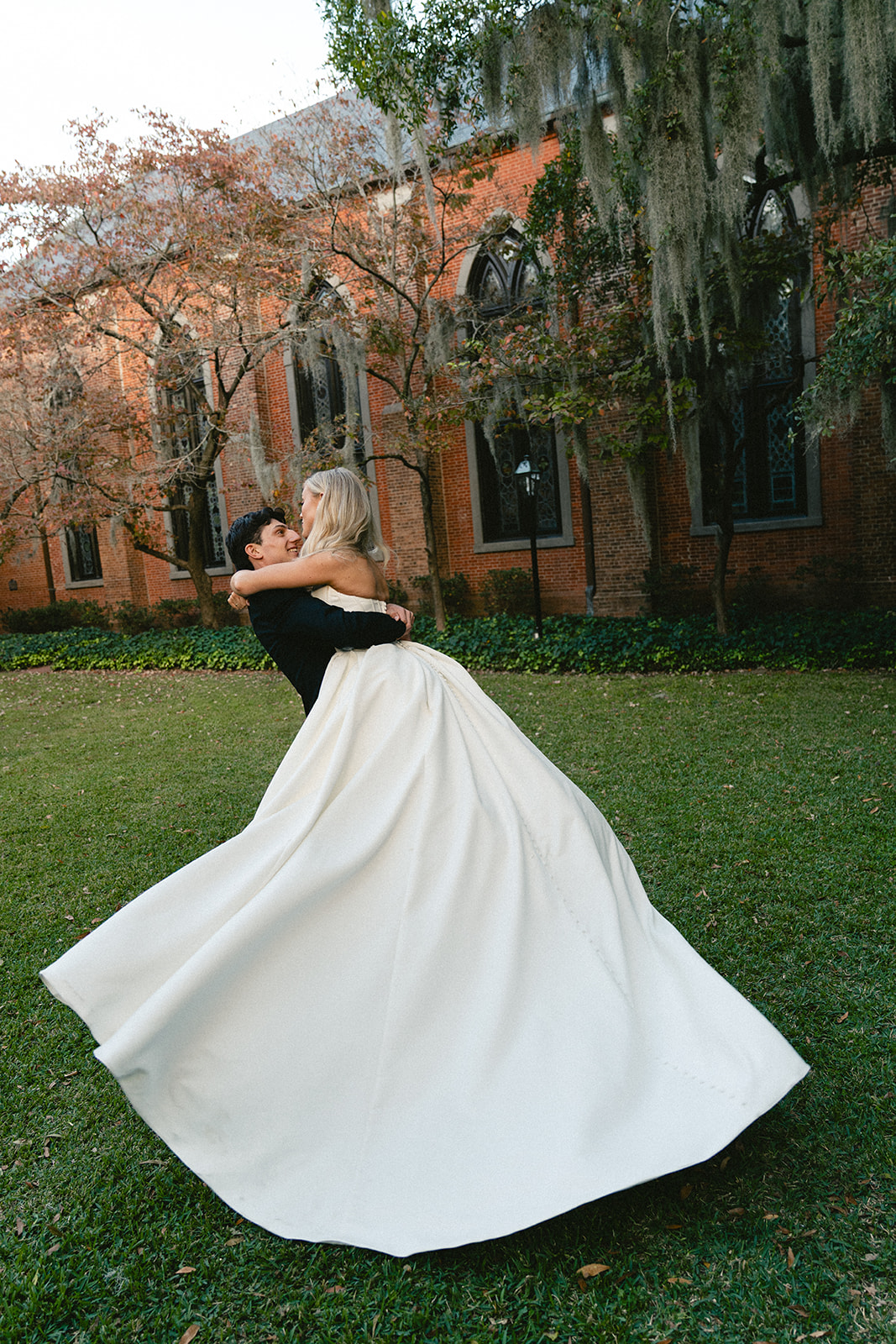 Wedding portraits at Church Christ across from Stanly Hall Ballroom
