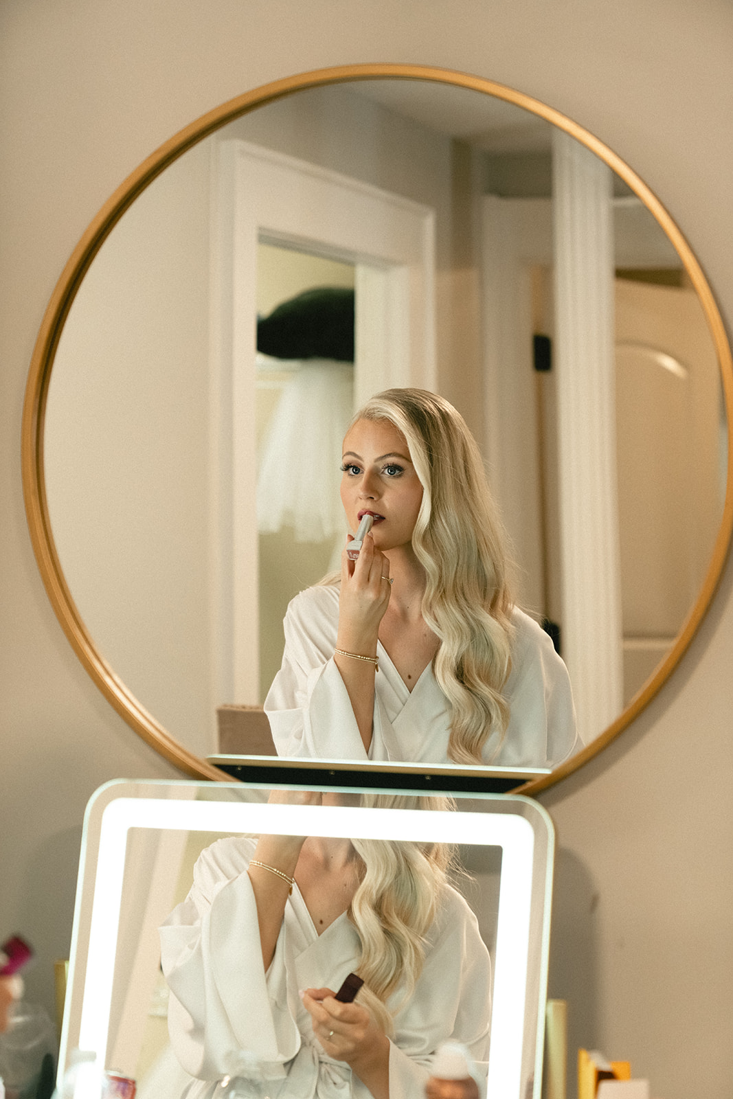 bride gets ready for her wedding day at Stanly Hall Ballroom