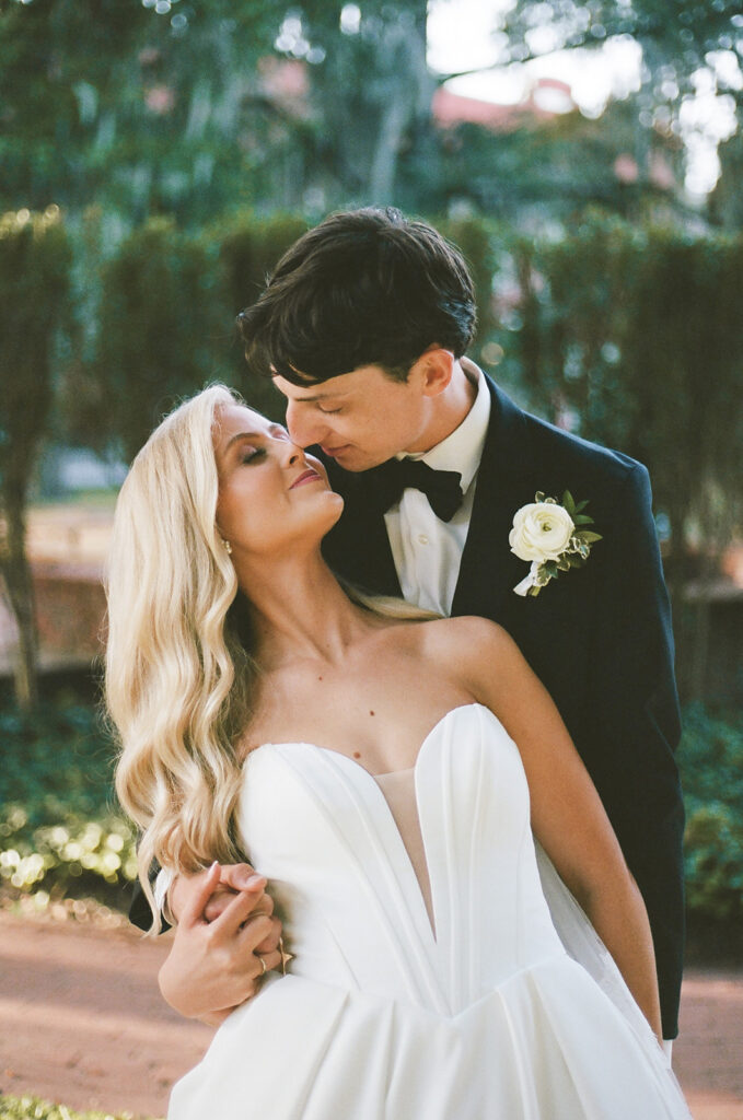 Wedding portraits on wedding film photography at Church Christ across from Stanly Hall Ballroom