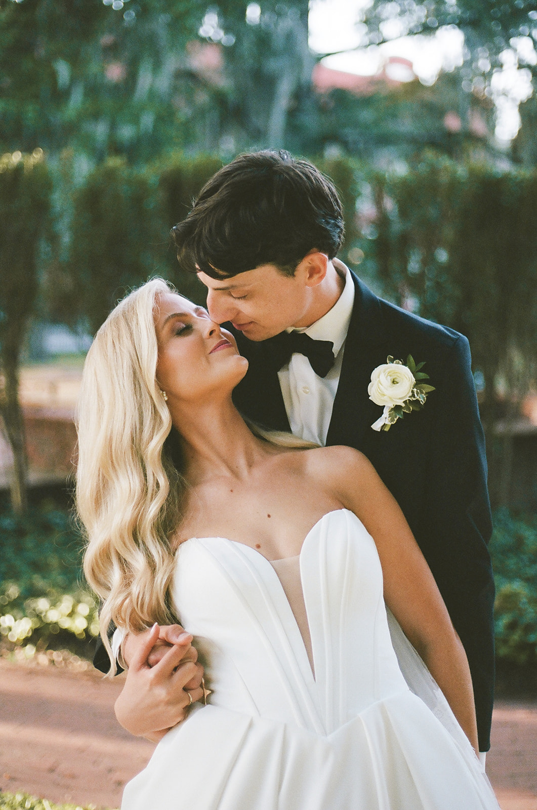 Wedding portraits on wedding film photography at Church Christ across from Stanly Hall Ballroom