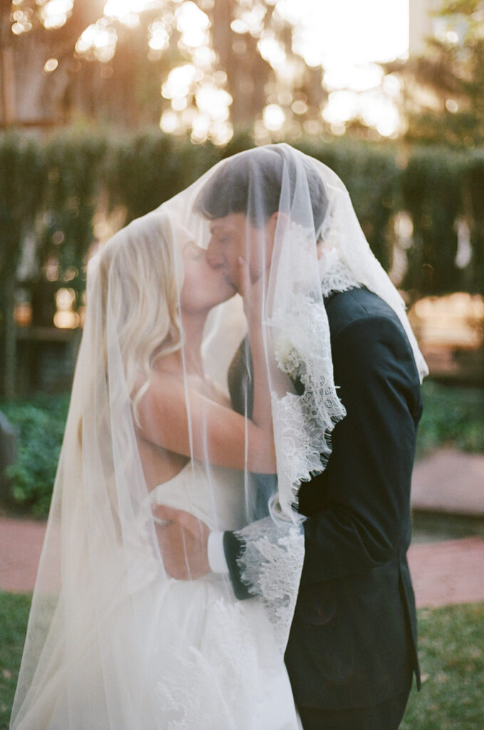 Wedding portraits on wedding film photography at Church Christ across from Stanly Hall Ballroom